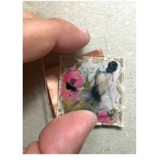 Tiny Art Canvas Silver & Glass Pendant w/ Unakite & Pink Jasper Artisan Necklace - Picture 10 of 17